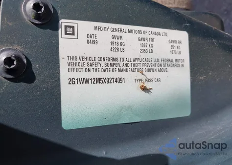 1999 Chevrolet Monte Carlo Ls from USA, damaged, VIN 2G1WW12M5X9274091